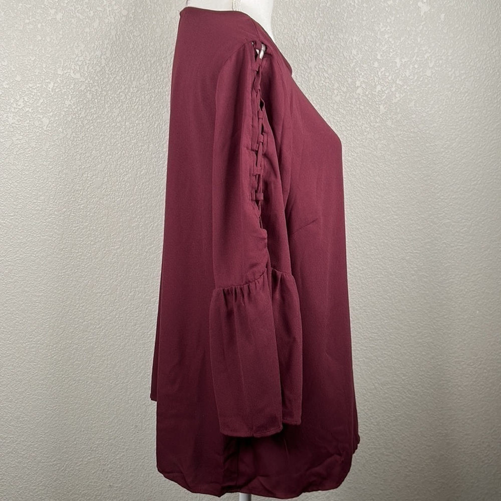 Time and Tru Burgundy Boho Side Lace Up Flowy Top Size 2X - Picture 3 of 6